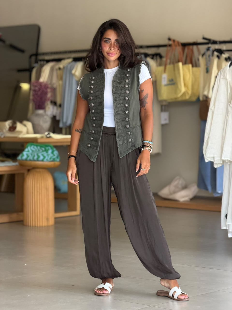 Satin Pants- olive Gray
