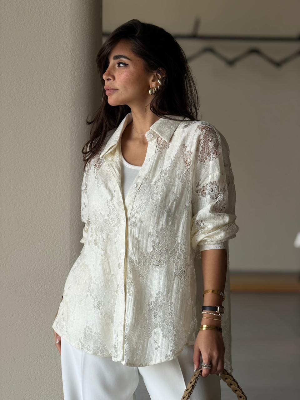 Open Back Lace Shirt - off white