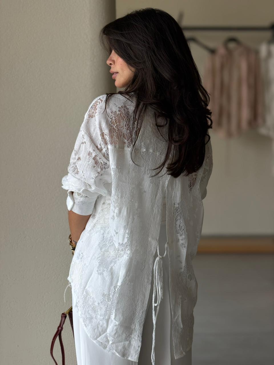 Open Back Lace Shirt - white