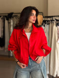 linen bomber - Red