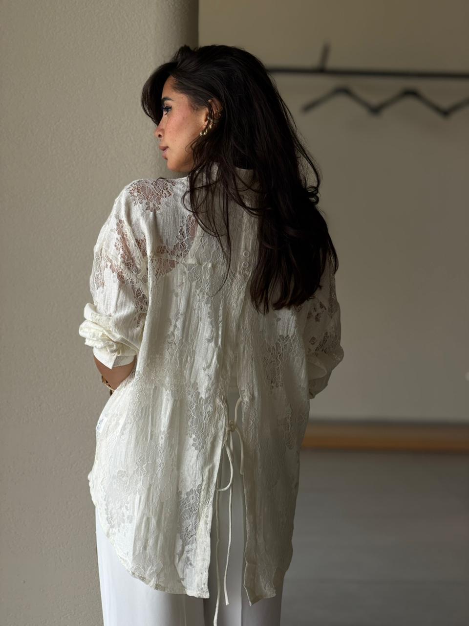Open Back Lace Shirt - off white