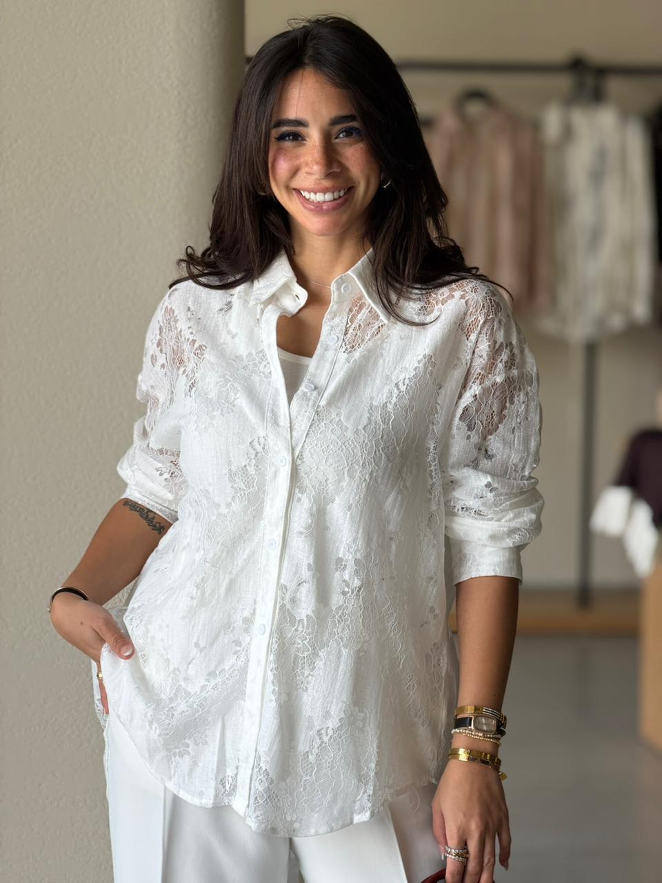 Open Back Lace Shirt - white